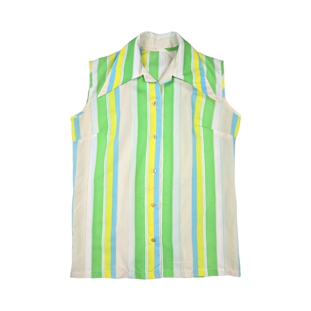 Vintage 70s Sleeveless Striped Tank Top Oversized Collar Mod Disco Halloween